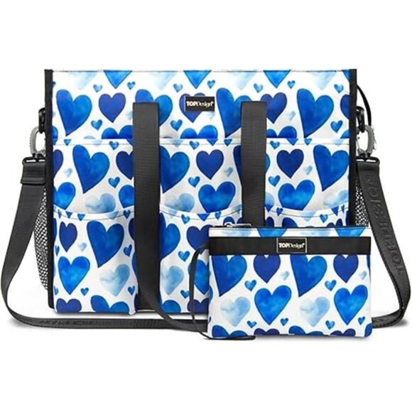 Utility Water Resistant Tote Bag with 22 Pockets, Top Zipper Closure